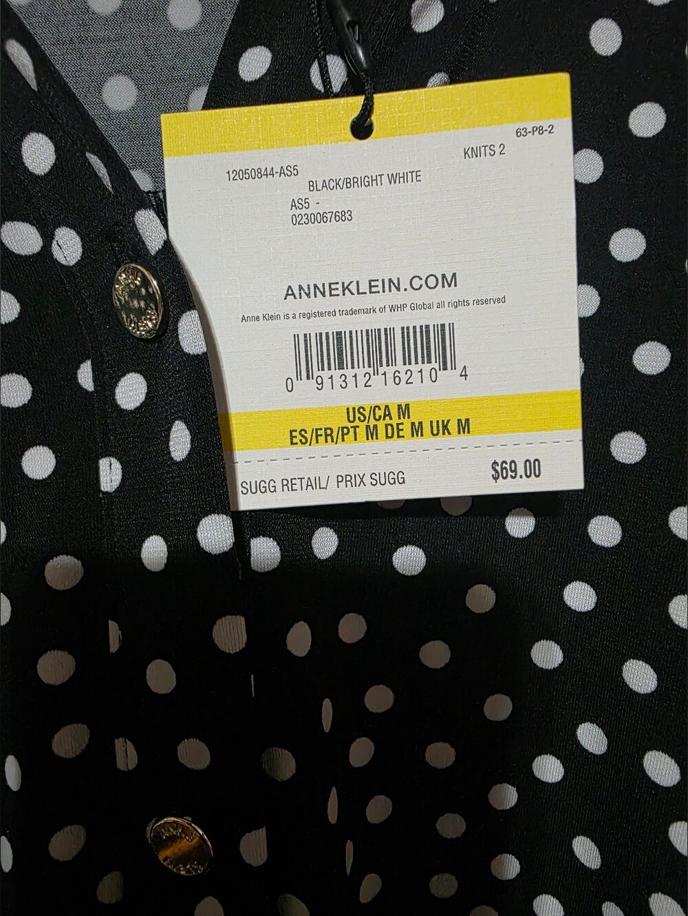 Anne Klein Black and White Polka Dot Button Down- Size M - Picture 3 of 3